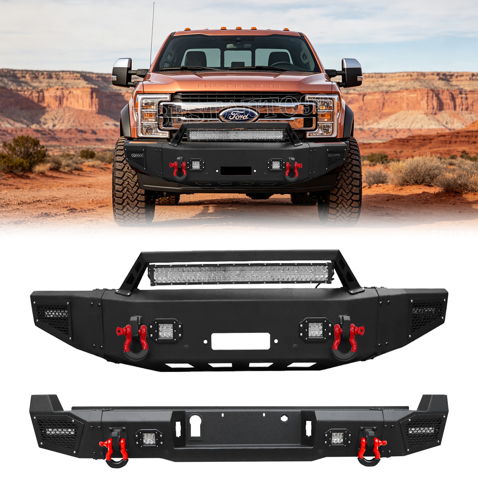 Aaiwa For 2017-2022 Ford F250/F350/F450 Front/Rear Bumper w/Winch Plate & Lights