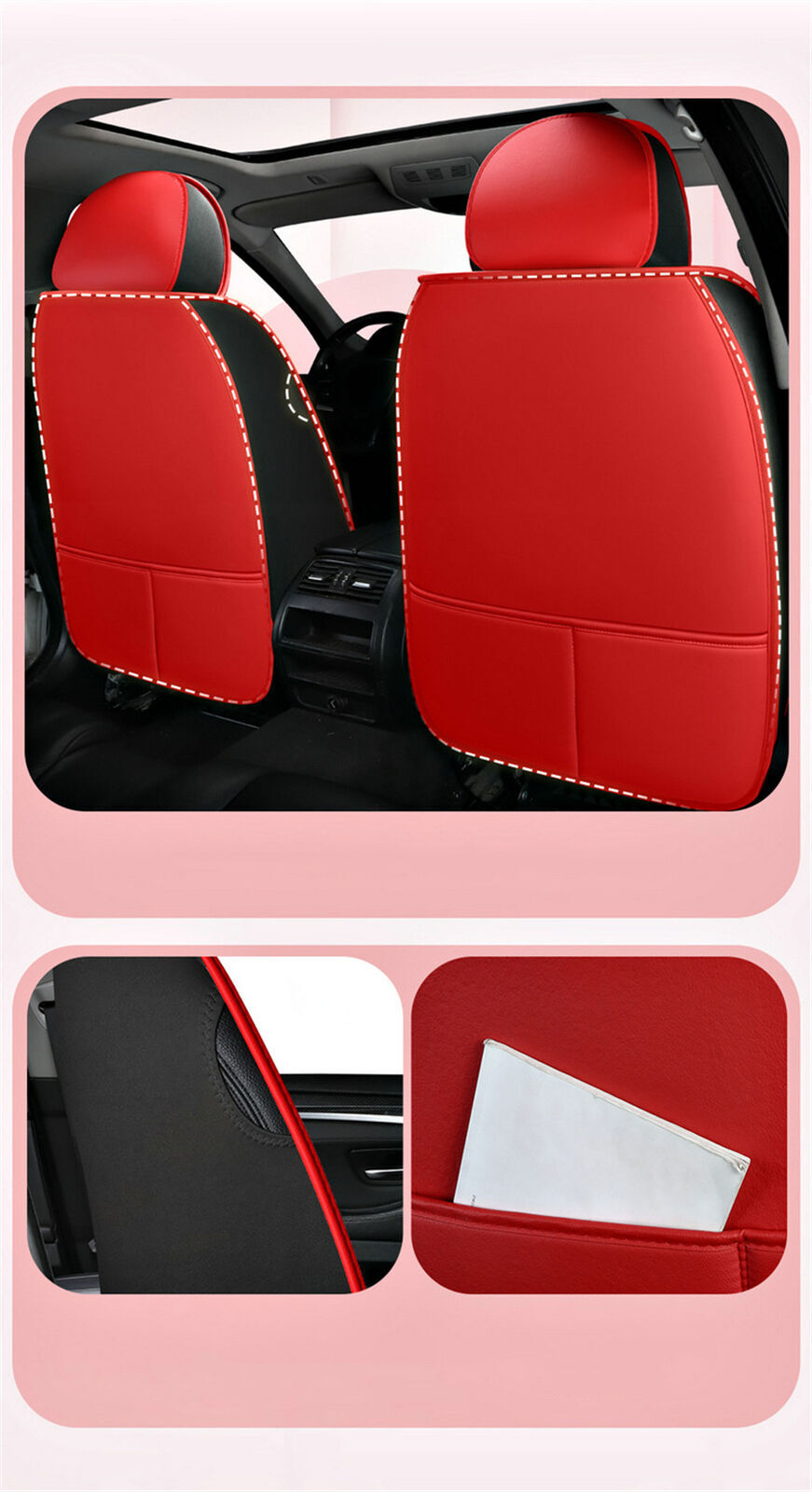 Deluxe Wear resistant Leather 5-Seat Car Seat Covers Front Rear Cushion Full Set