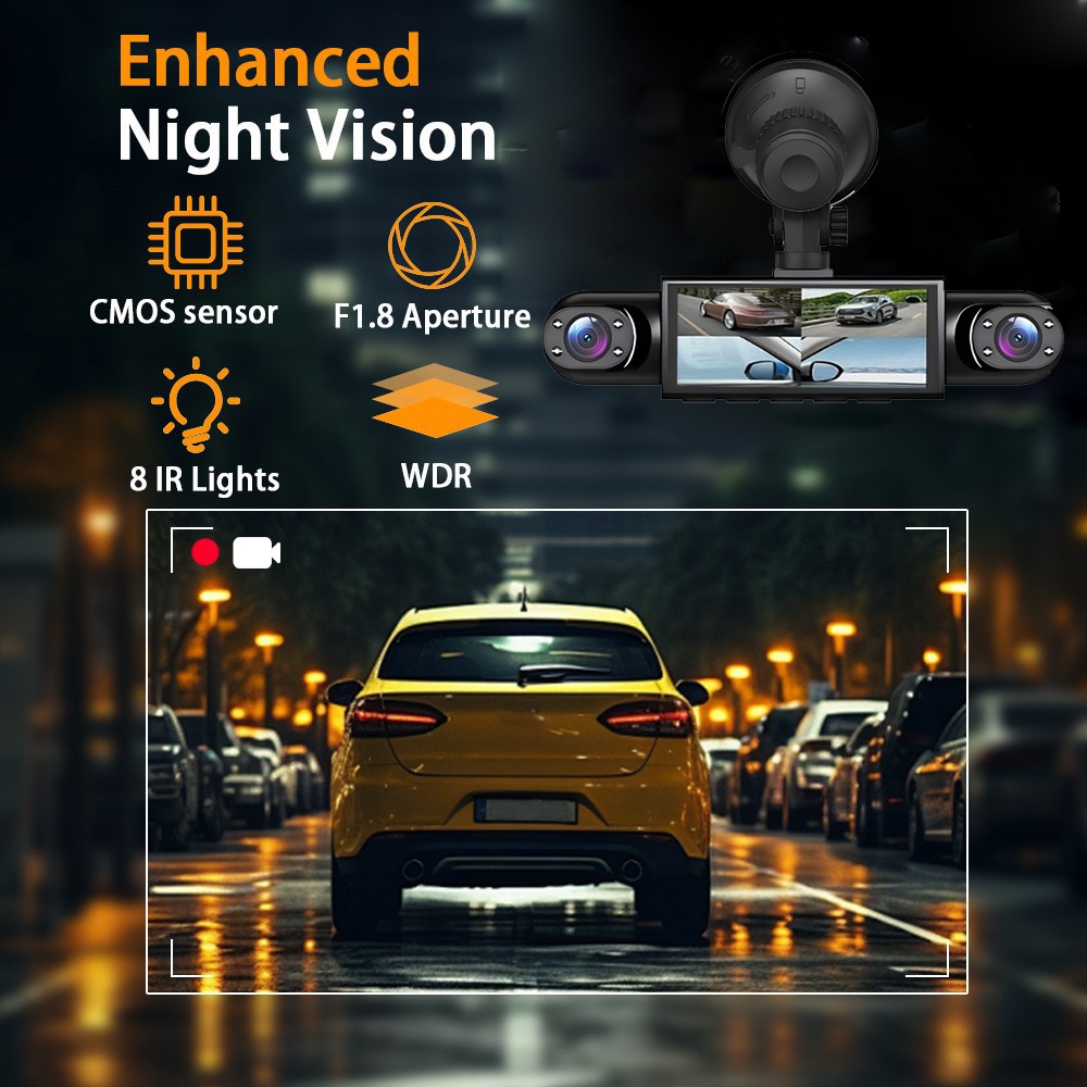 360° 4 Channel HD 1080P Car Dash Cam Front and Rear Inside Left Right + Camera