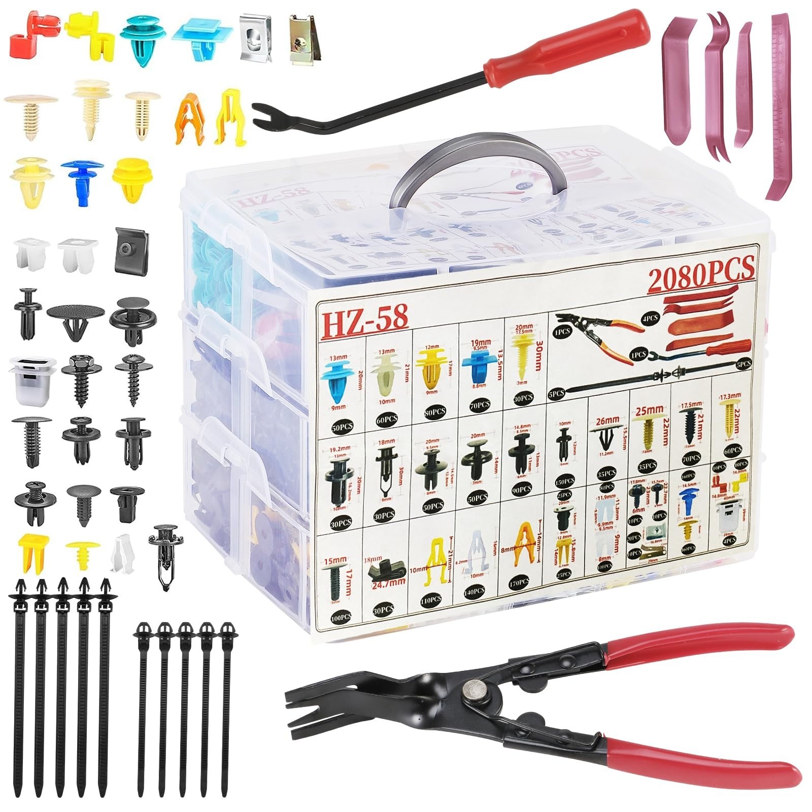 2080Pcs Universal Car Retainer Clips & Fasteners Kit – 33 Sizes, Bumper Rivets,