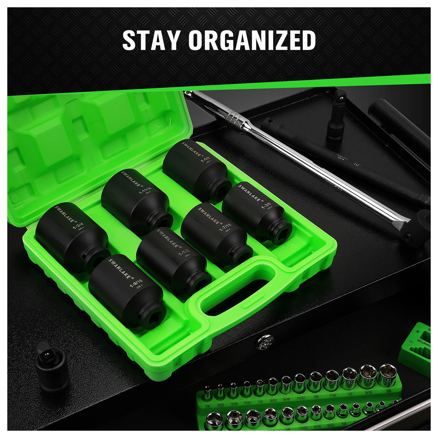 7pc Impact Axle Nut Socket Set 1/2 Inch Drive SAE Deep Large 1-3/8″ to 1-3/4″