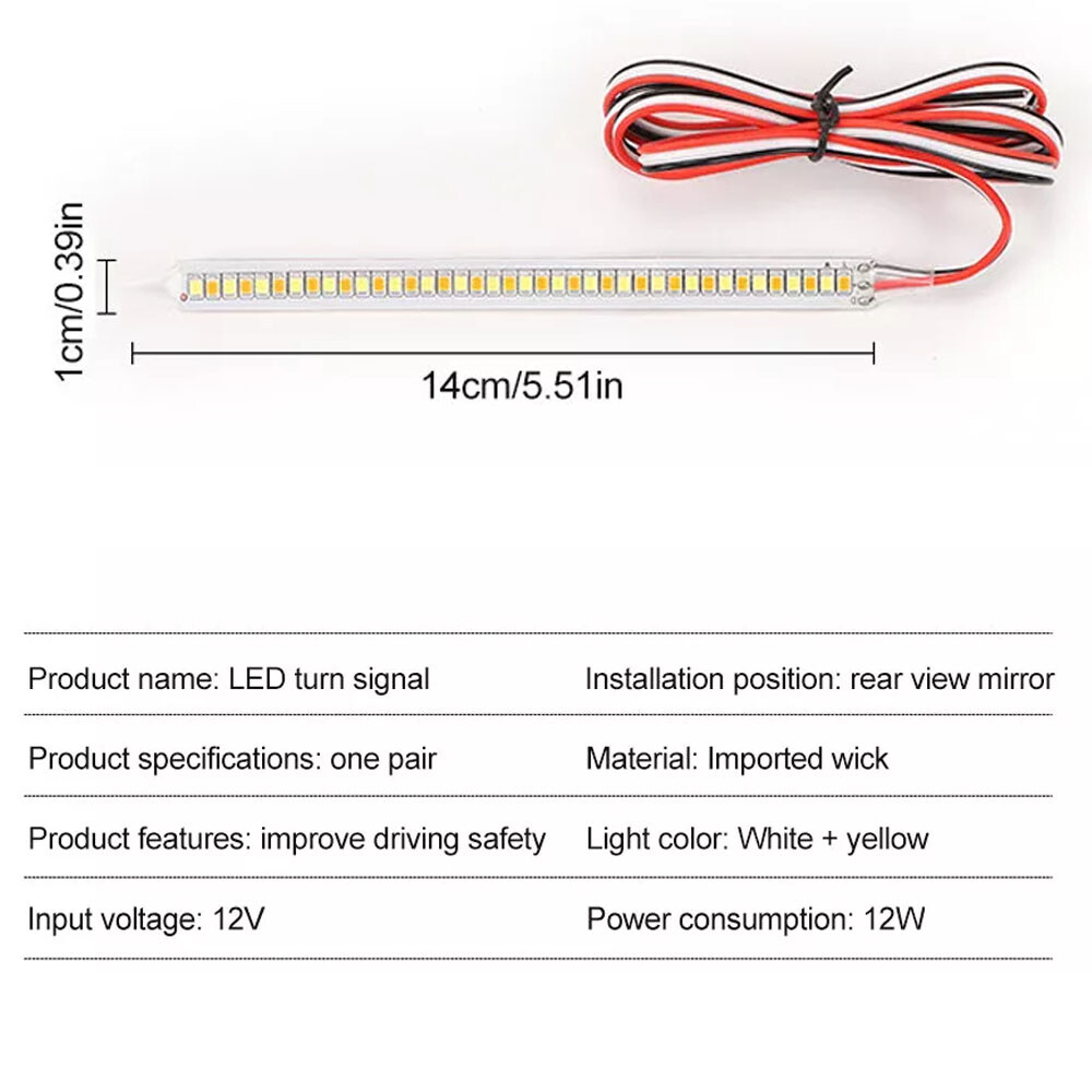 2Pack 14cm LED Car Side Mirror Lamp Strip Turn Signal Indicator w/ Dynamic Light