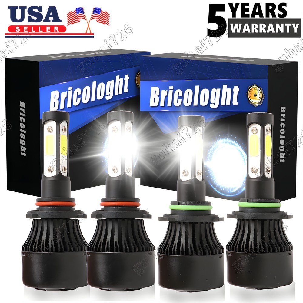 9005 9006 LED Headlights Kit Combo Bulbs 6500K High Low Beam Super White Bright