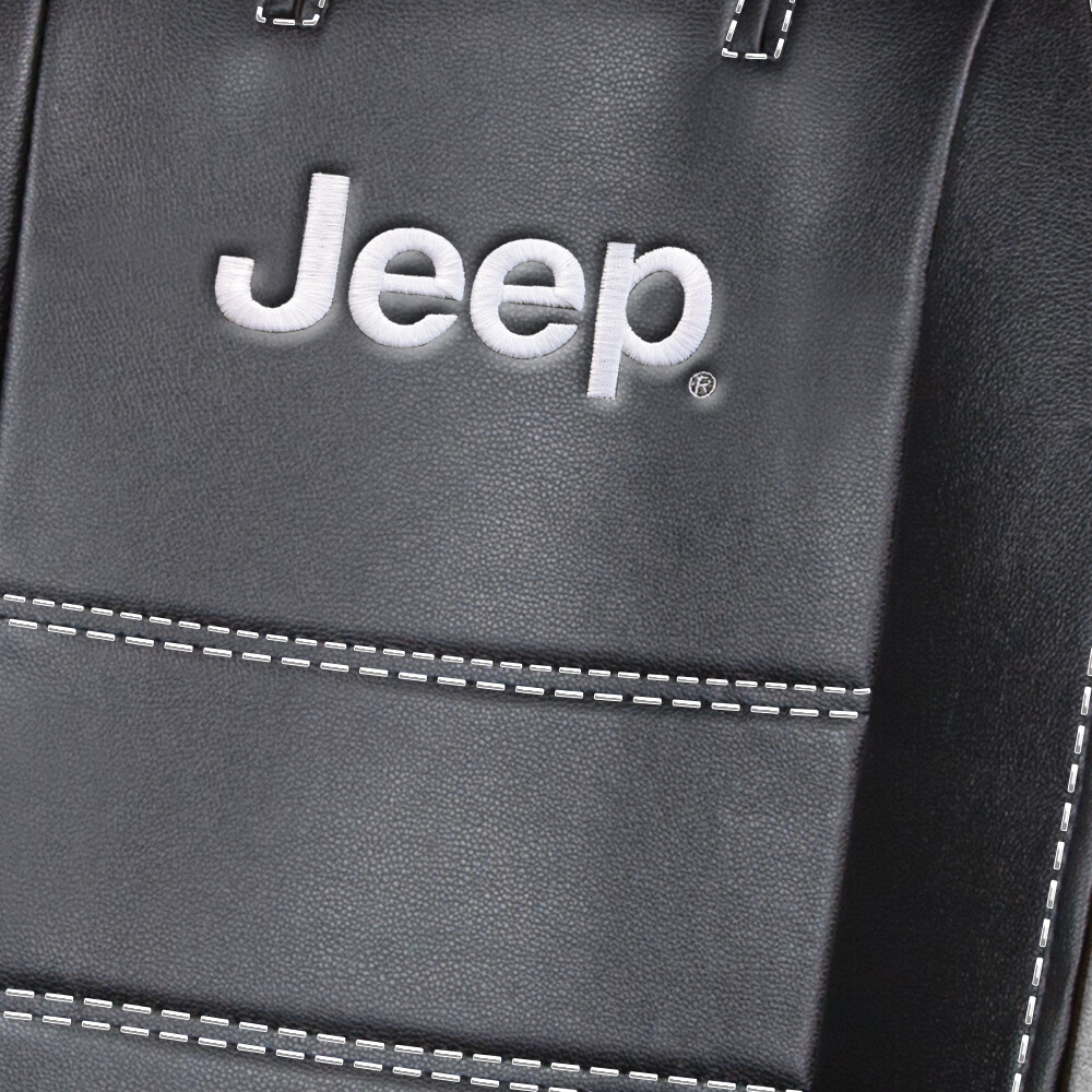 NEW Delux Black Vinyl Jeep Logo Car Truck SUV Front Sideless Seat Cover 1 Pair