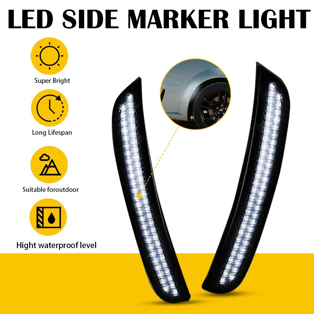 4pc Smoke Lens Led Side Marker Light for 15-22 Dodge Challenger Front Rear White
