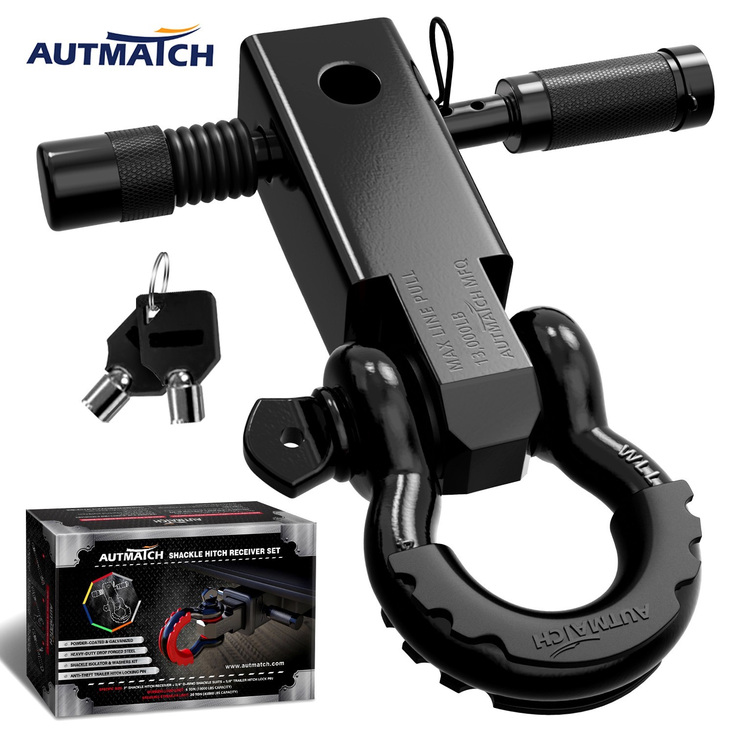 AUTMATCH 2″ Shackle Hitch Receiver D Ring Heavy Duty Receiver Off-Road Recovery