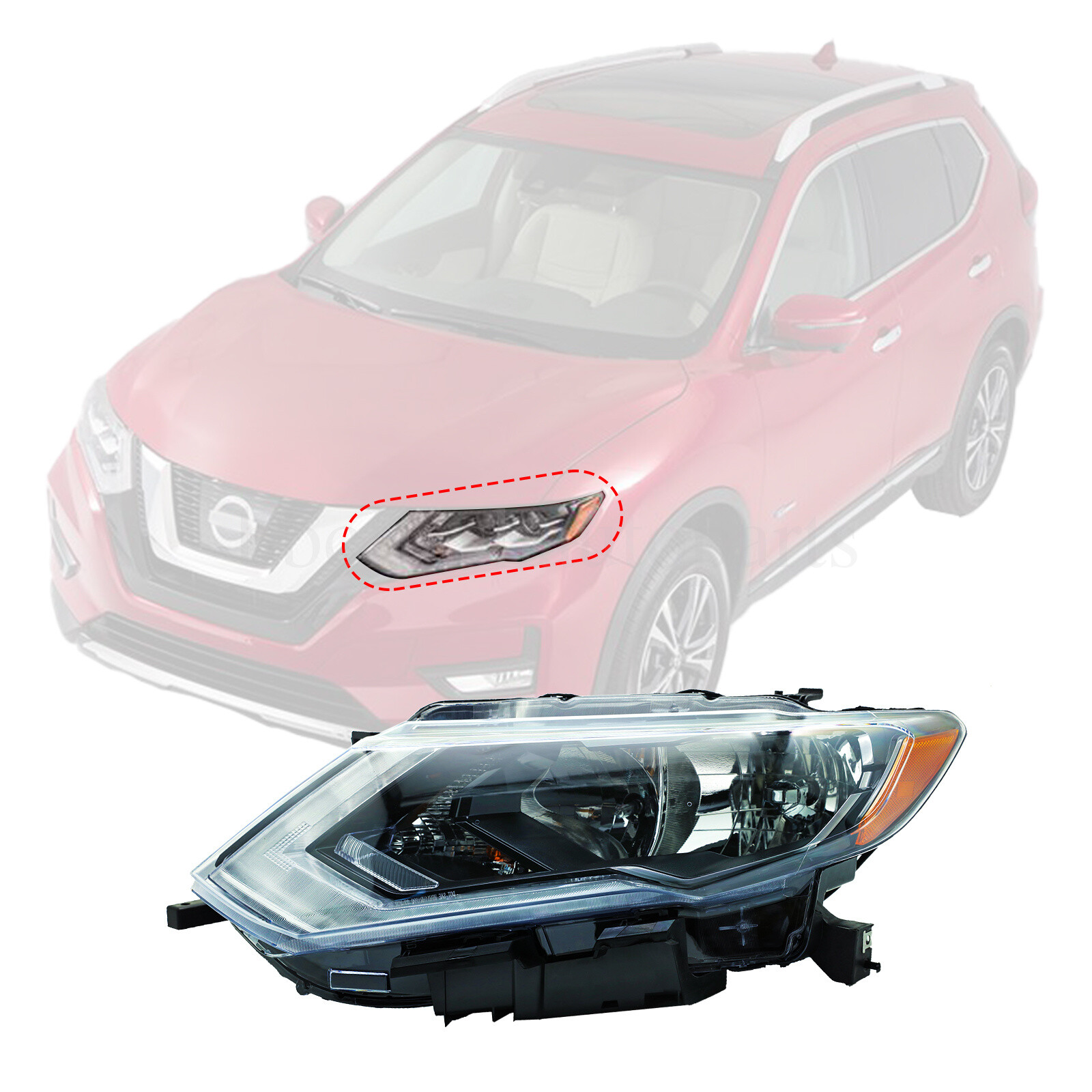 Halogen Headlight For 2017-2019 Nissan Rogue Driver Side W/LED DRL Left