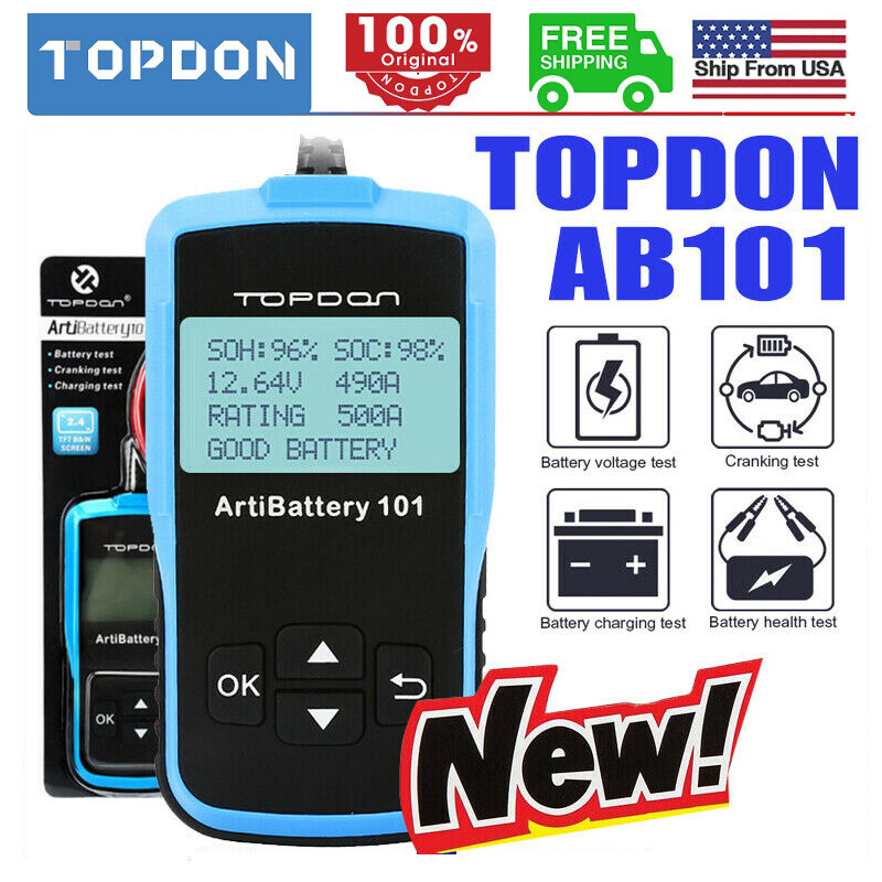 TOPDON AB101 Battery Tester Cranking Charging Test 12V CCA100~2000 Light Trucks