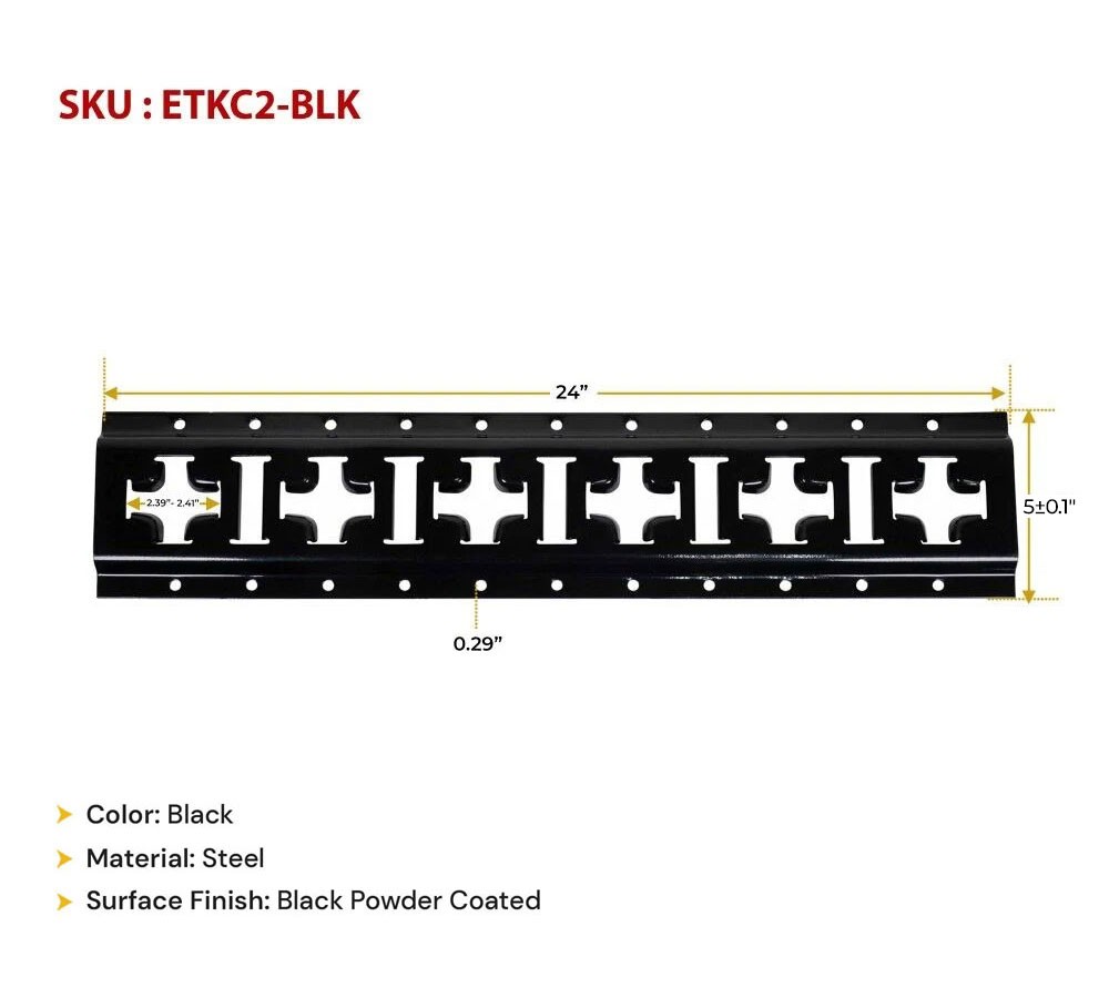 (8 Pack) Horizontal & Vertical Cross E-Track – 2 Feet – Black Powder Coated