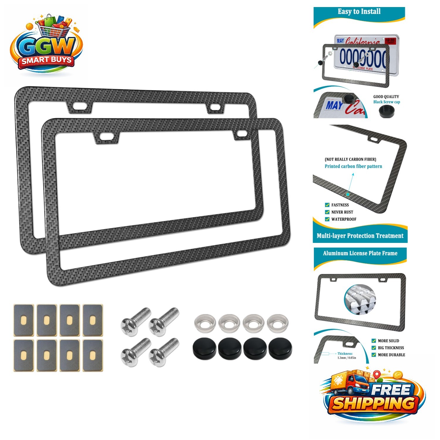 Aluminum Carbon Fiber License Plate Frames – Universal Fit with Paint Protection