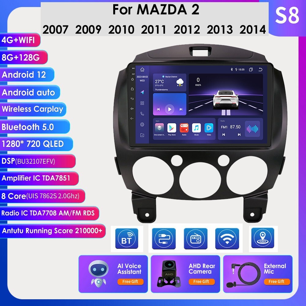 8+128GB Android 8Core Car Stereo For Mazda 2 2007-2014 Carplay GPS Navi Radio BT