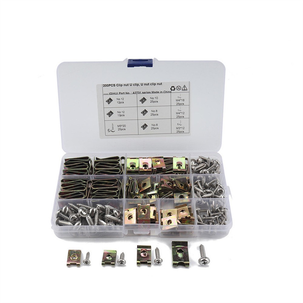 200 Pcs M3 M4 M5 Assortment Car Body Panel U Type Nut Fastener Self-Tapped Screw