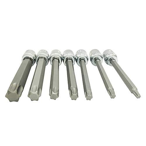 7 PCS Extra Long Torx Star Bit Socket Set, T25-T60 CR-V “3/8” Drive 110mm, Torx