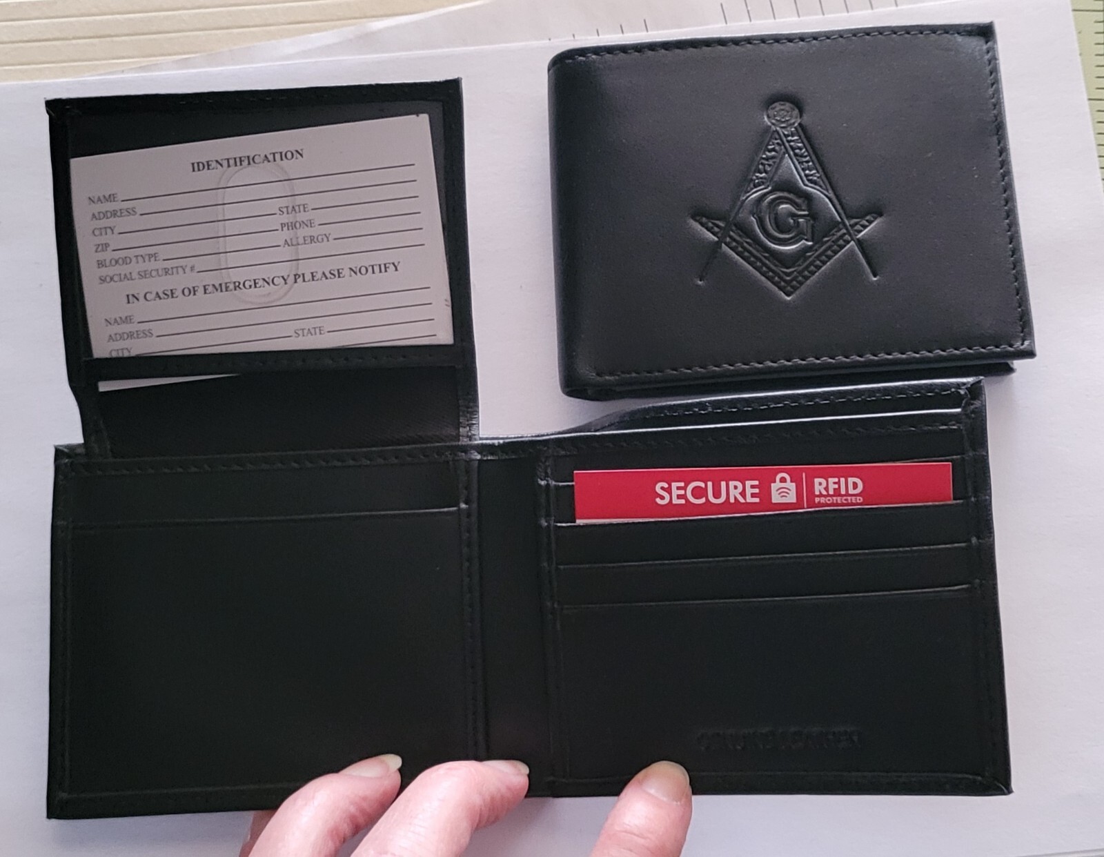 Wallet Black Identity theft protection Masonic Mason Leather LW111B