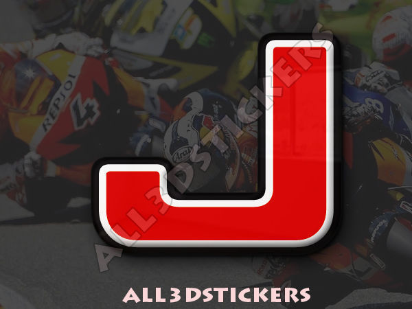 3D Stickers Resin Domed LETTER J – Color Red – 50 mm(2 inches) Adhesive Decal
