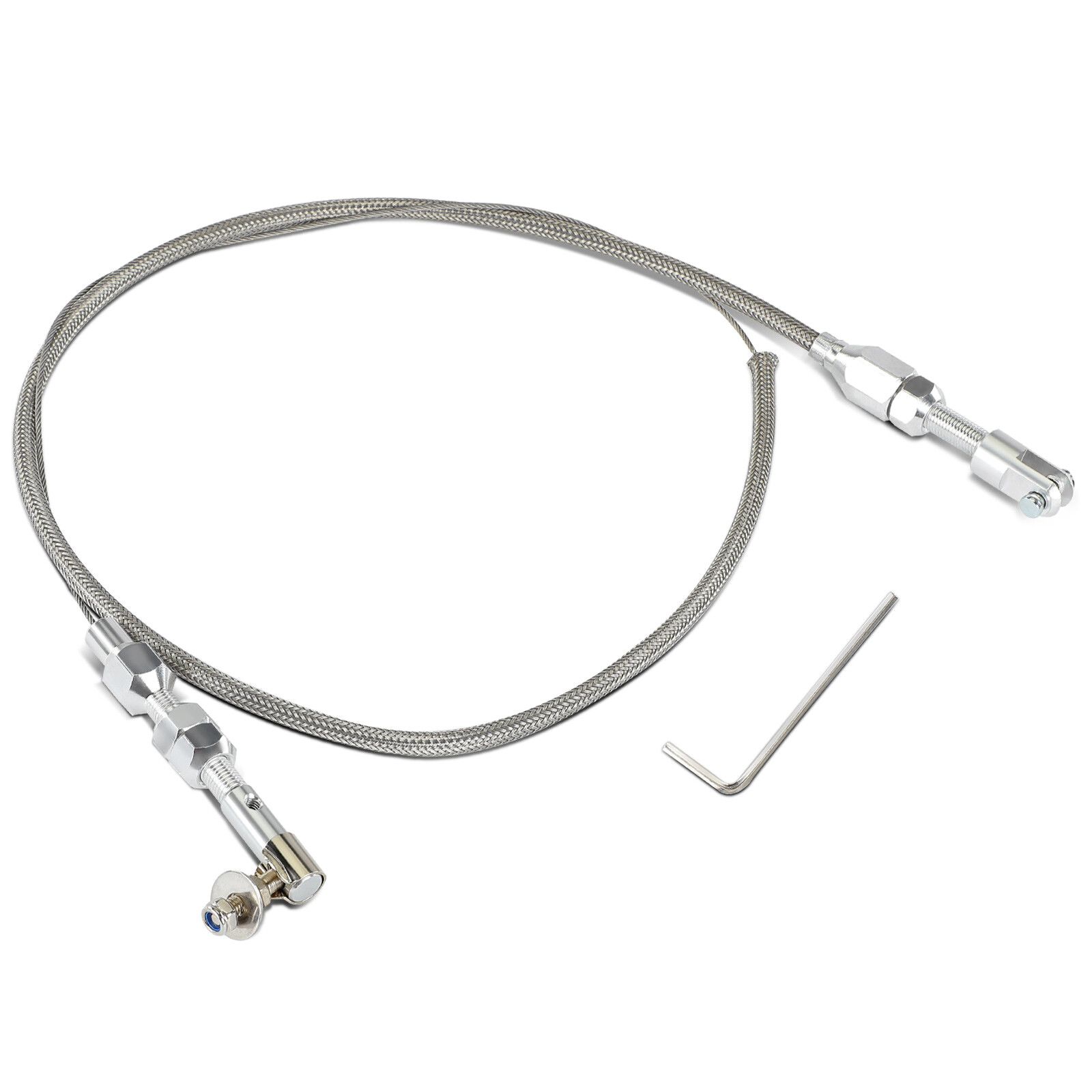 24.41 In Braided Stainless Steel Throttle Cable Assembly w/ Wrench for Universal