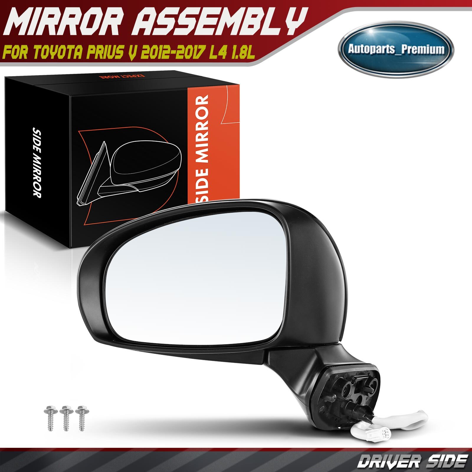 Left Black Power Heated Mirror for Toyota Prius V 2012-2017 L4 1.8L 8791047280