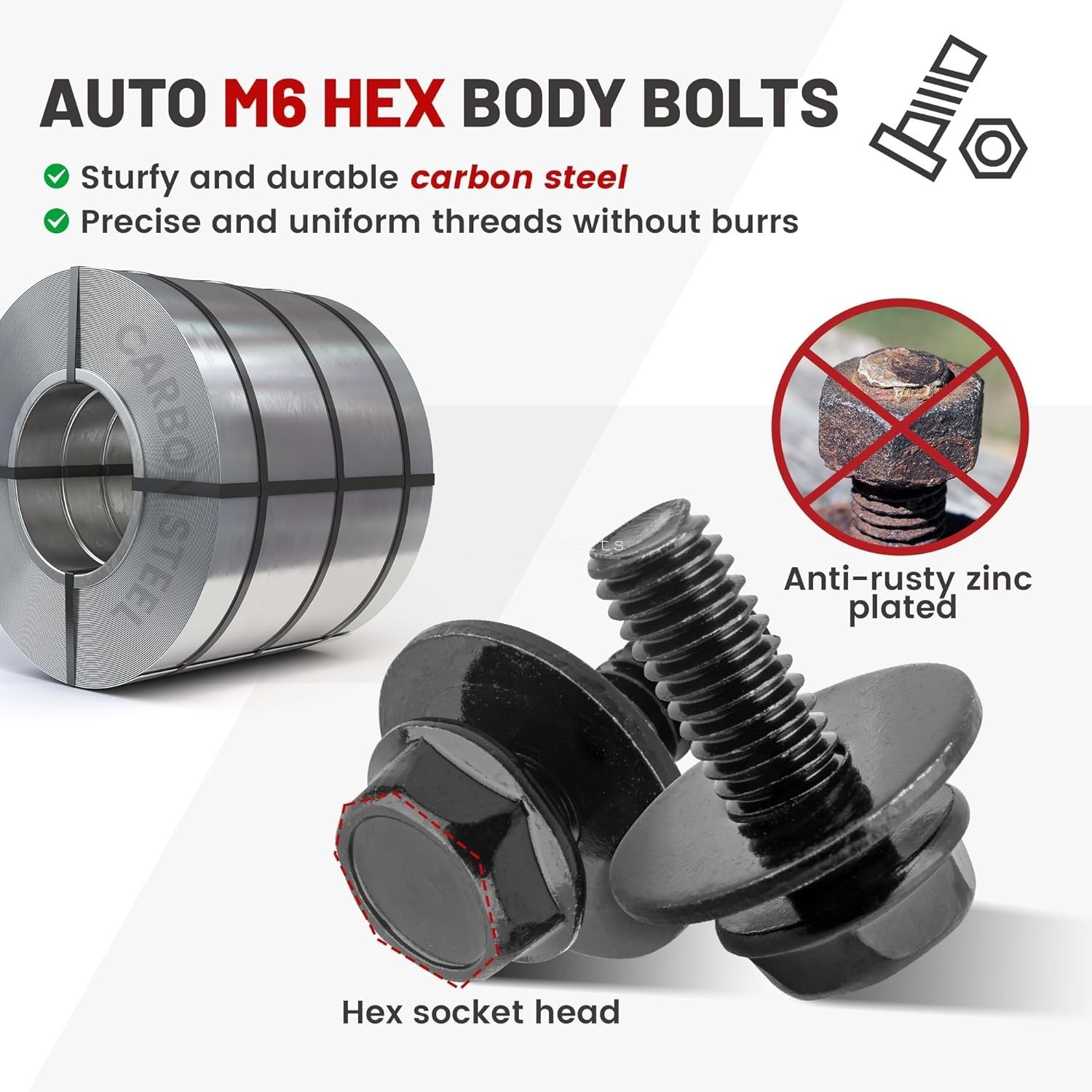 M6-1.0 Body Bolts & U Nuts For Ford F-150 F-250 F-350 Fender Liner Engine Cover