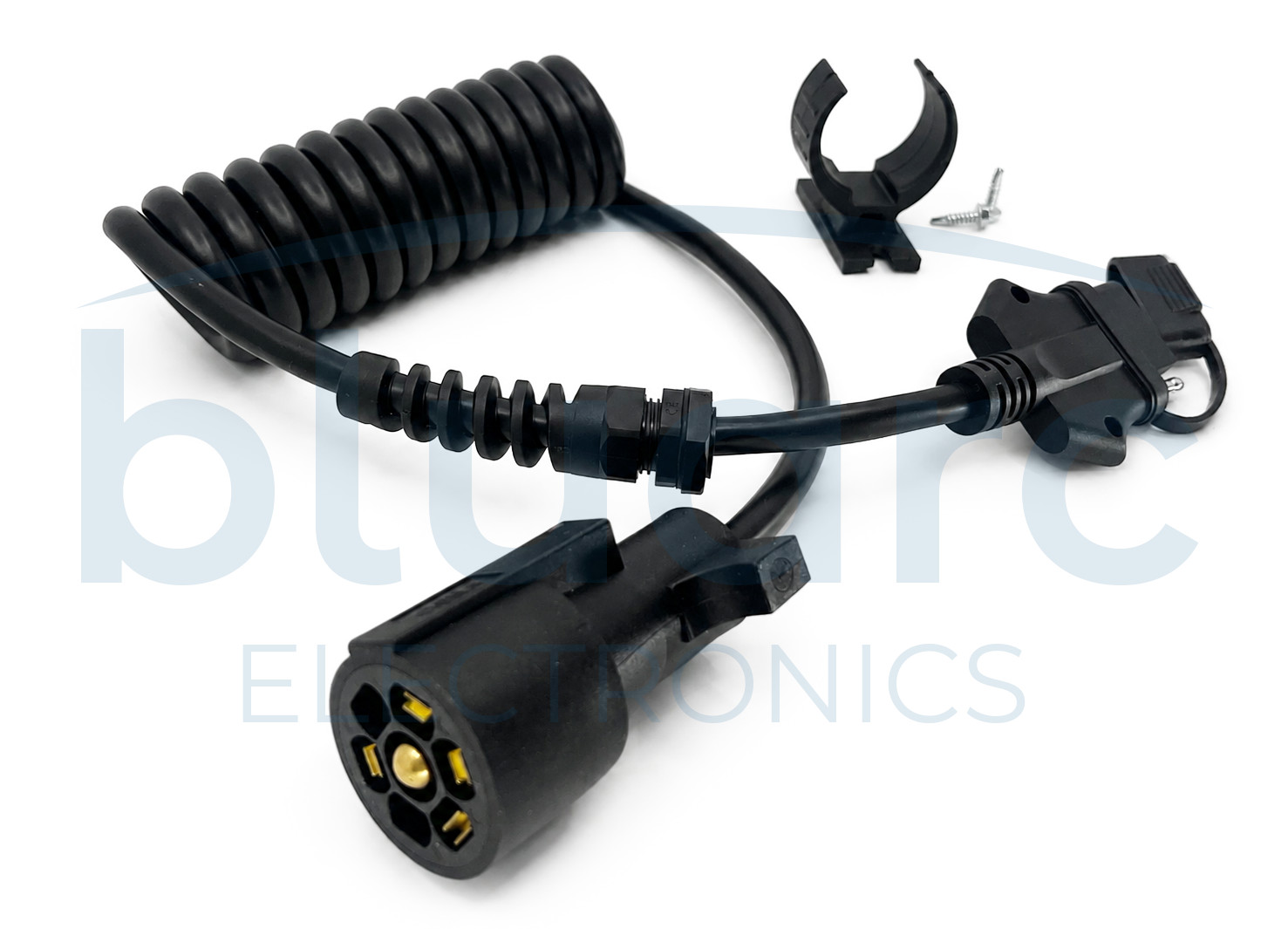 7 Way Round to 5 Way Flat Coiled Trailer Adapter w/ Trailer Clip (6′) UV Coating