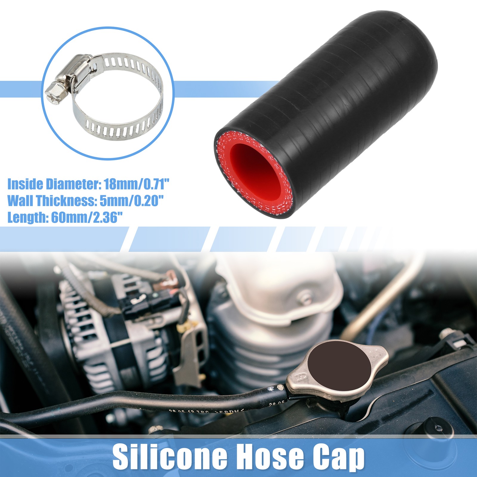 1 Set 18mm 0.71″ ID Car Coolant Heater Silicone Coolant Cap Intake Hose Black