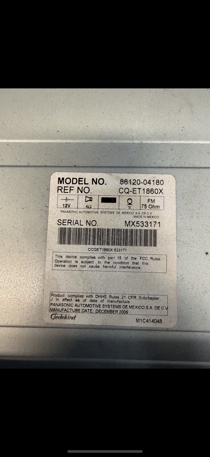 2005 – 2011 Toyota Tacoma AM FM Radio Stereo CD Player Factory OEM 86120-04130