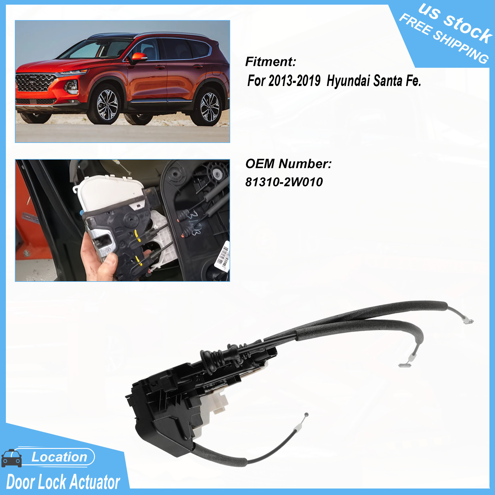 Front Left Driver Door Lock Actuator Motor For Hyundai Santa Fe Sport XL 13-2019