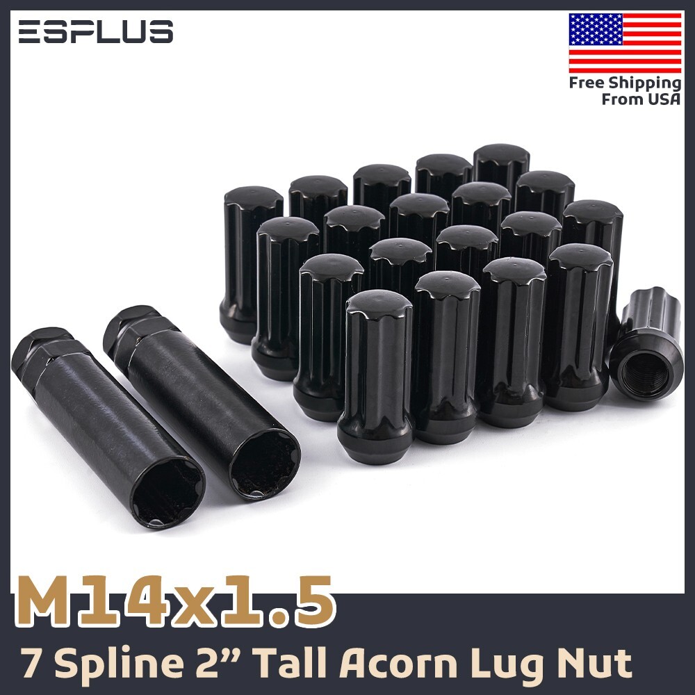 20 Pc Black 14×1.5 2″ 7 Spline Lug Nut Fit Chevy Camaro/Equinox/Impala/Malibu