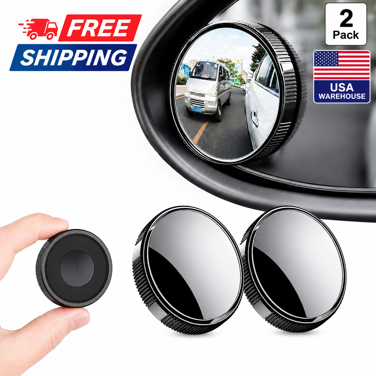 2PCS Blind Spot Mirror 360° Adjustable HD Wide Angle Rear View Mirror