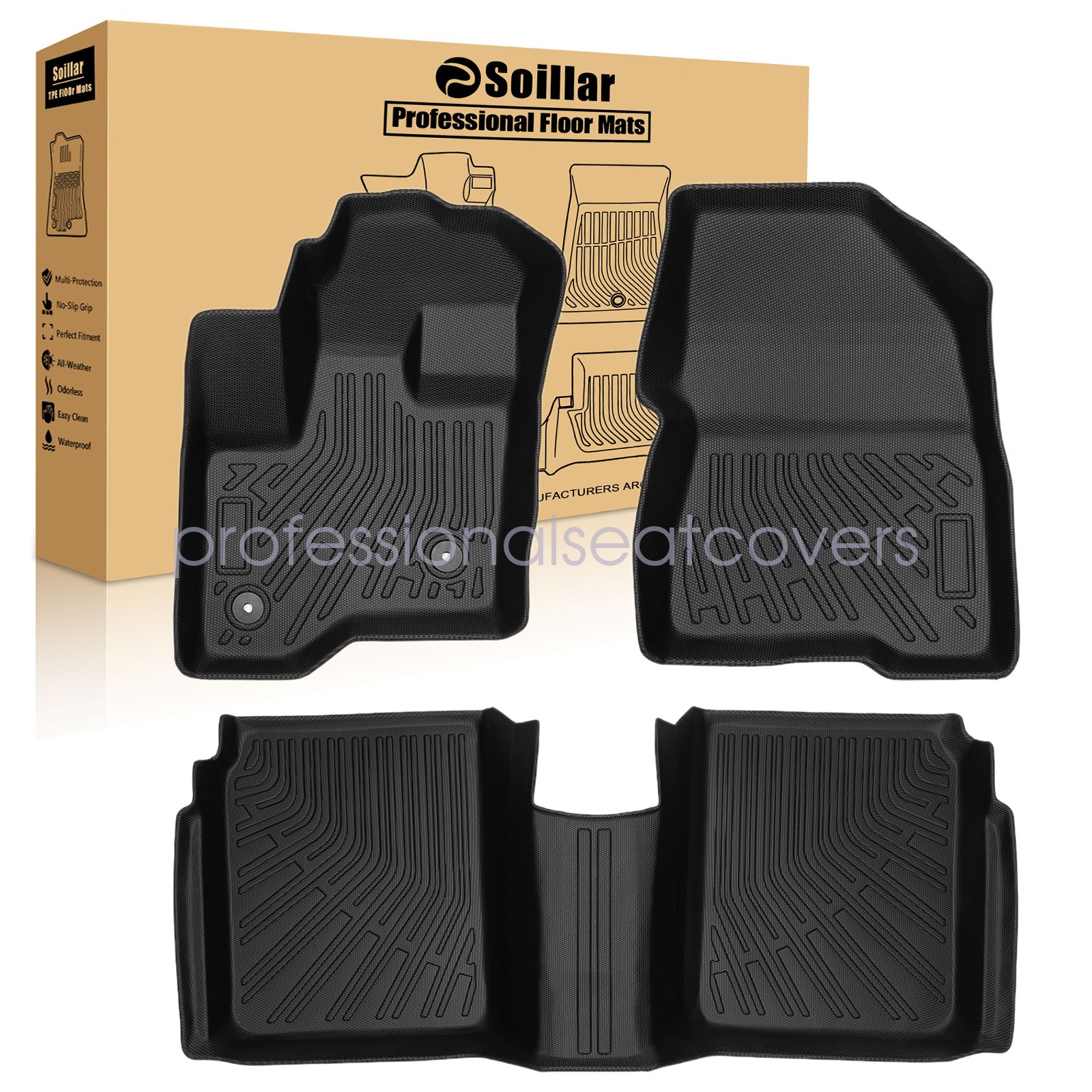 Fits 2009-2019 Ford Flex TPE 3D 1st & 2nd Row Floor Mats Liner Set All Weather