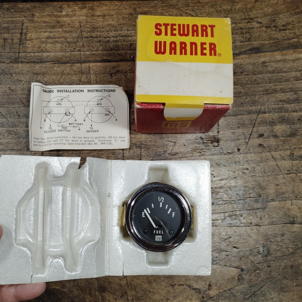 STEWART WARNER Fuel Gauge w/ Instructions Open Box Never Used Vintage