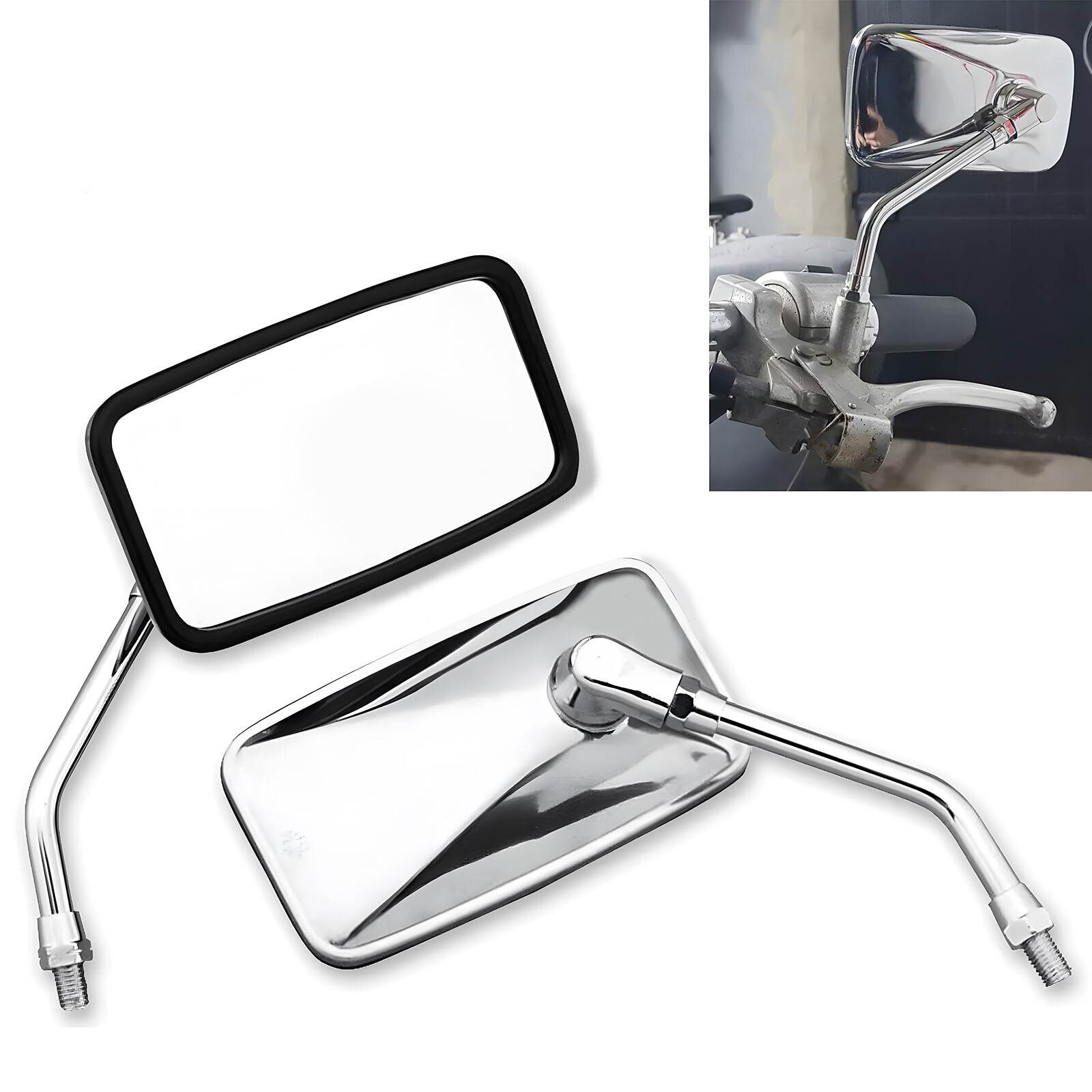 Rectangular 10mm Rear View Side Mirrors Chrome For Honda CB 750 Motorcycle
