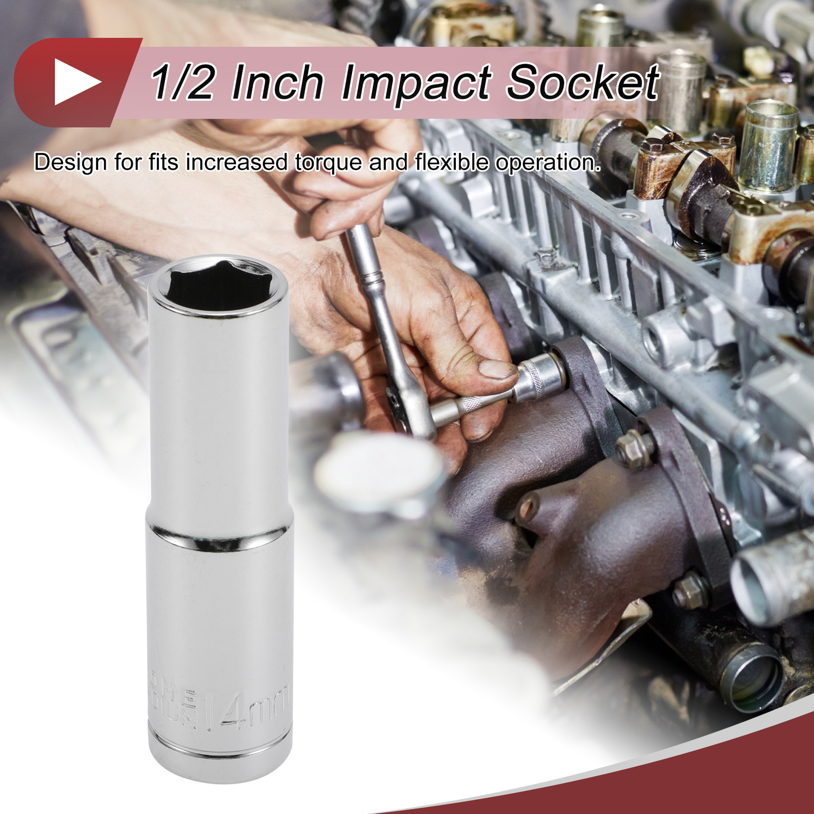 1/2 Inch Drive Impact Socket 14mm 6 Point Chrome Vanadium Steel 1 Pcs 80mm