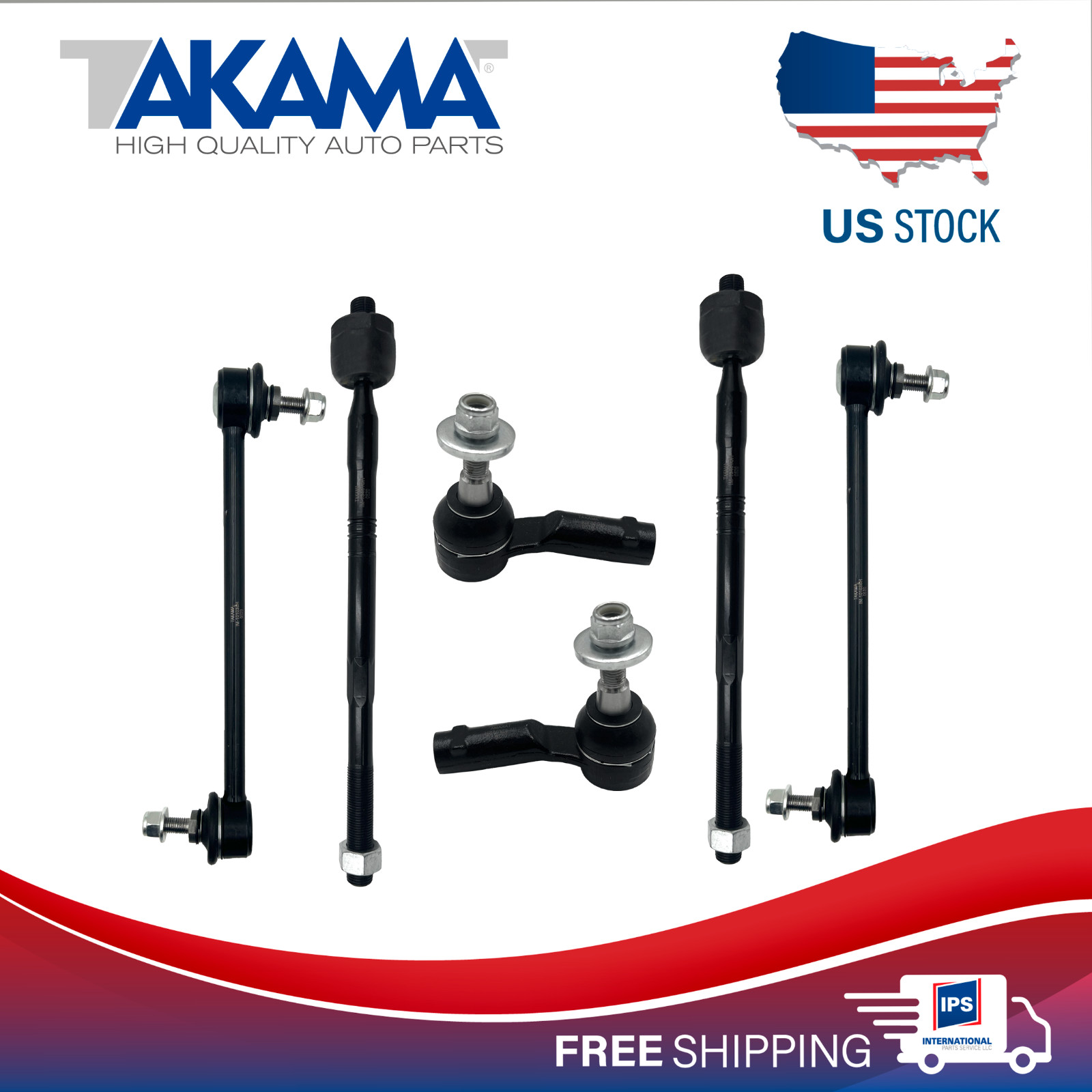 6pcs Tie Rod End+stab. links For AWD 14-18 JEEP CHEROKEE w/O off Road Package