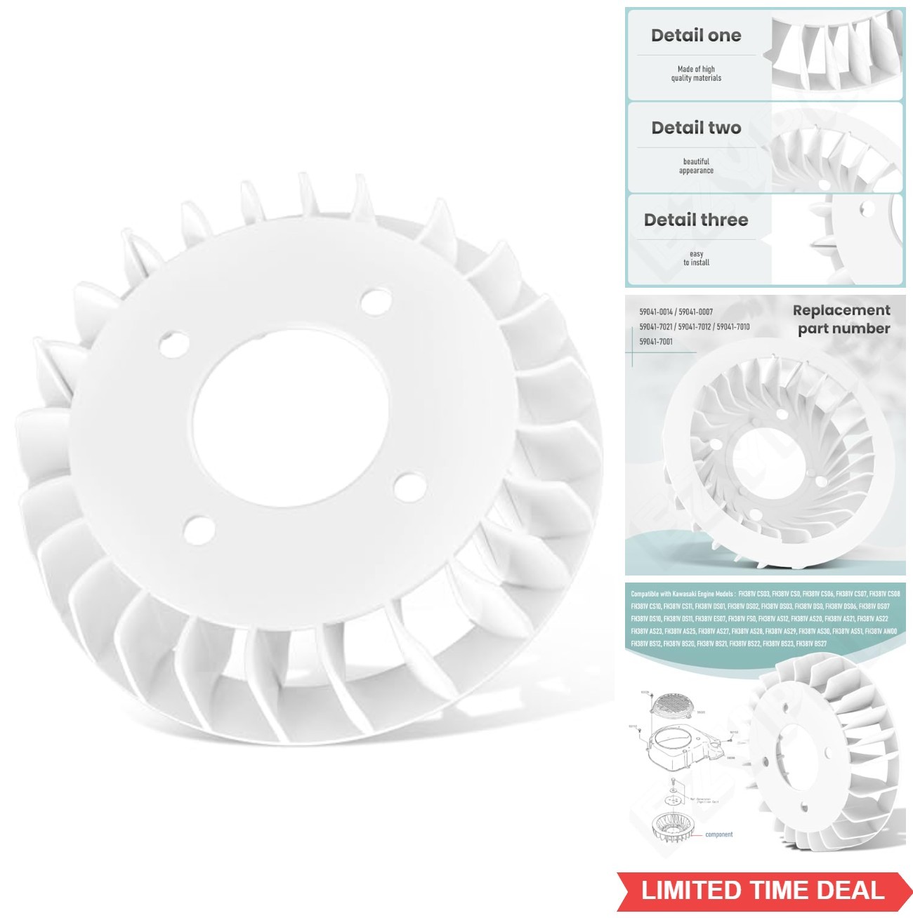 Engine Cooling Fan 3-Pin Plastic Replacement For FH381V FH430V FH451V FH500V