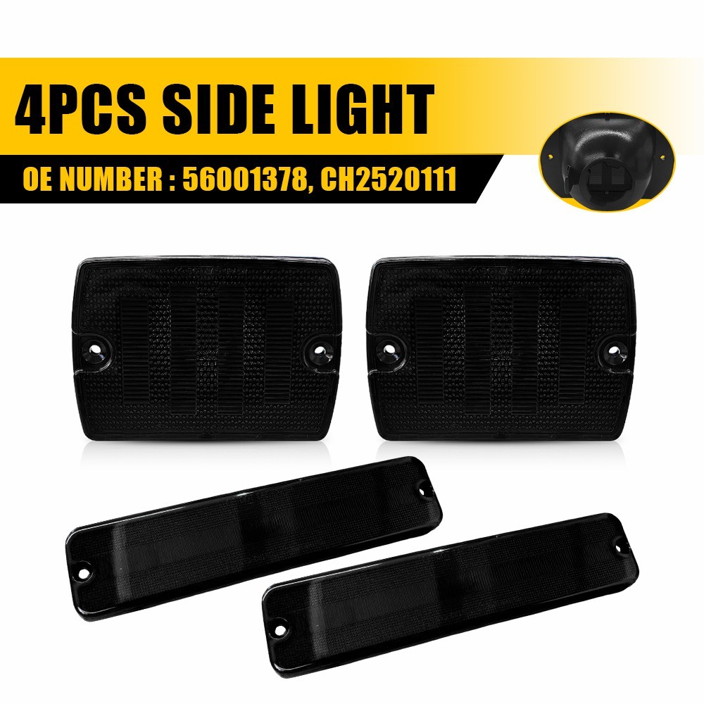 For Jeep 1987-1995 Wrangler YJ Smoked Bumper Signal Fender Side Marker Light 4PC