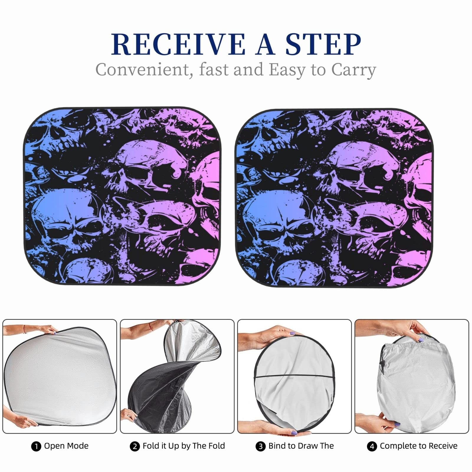 Skull Windshield Sun Shade Foldable 2pcs Car Front Window one size,