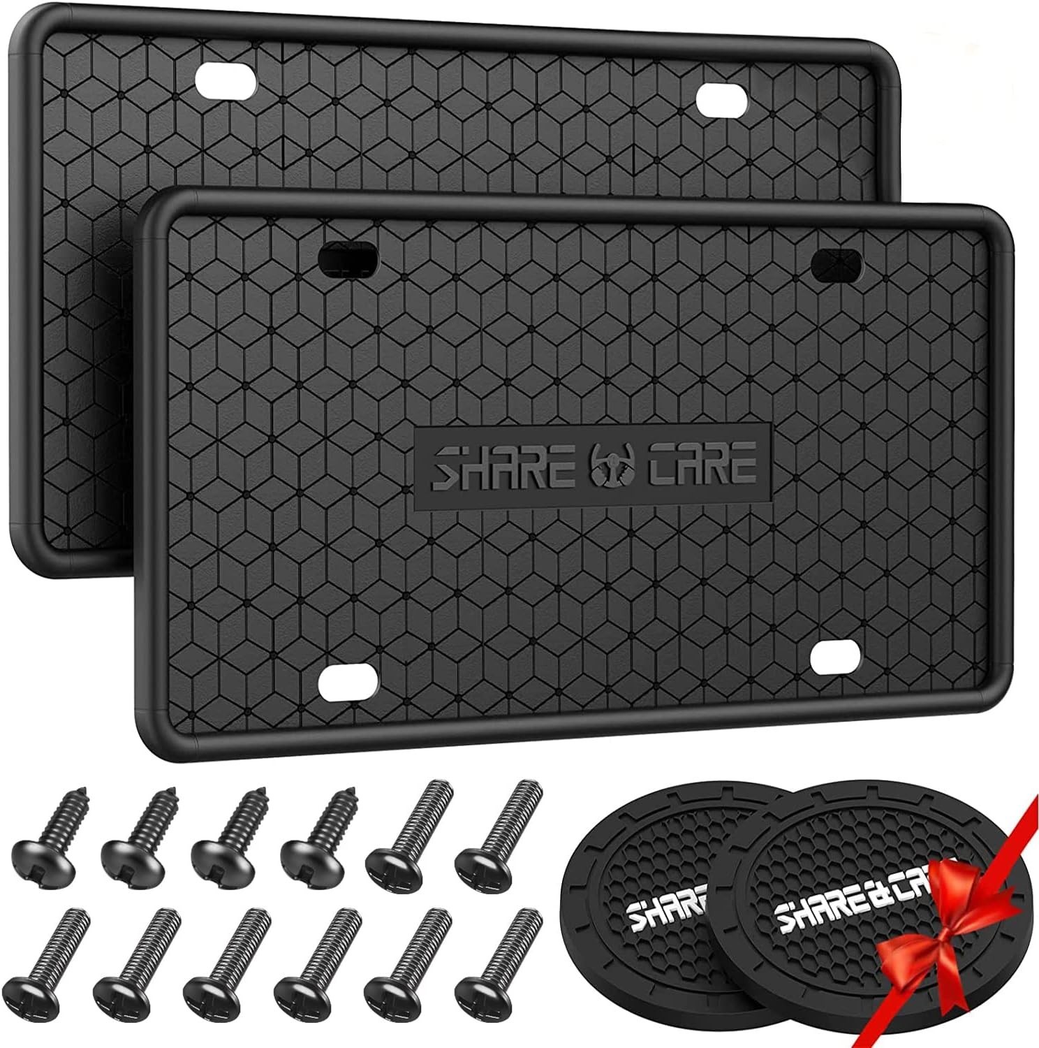 2 Pack Silicone License Plate Frame – Rust Proof & Weather Proof – Black