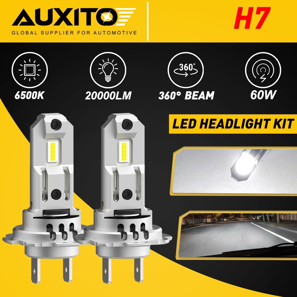 H7 LED Headlight Kit 20000LM Hi/Low Beam Bulbs 6500K Plug&Play Fanless Noiseless