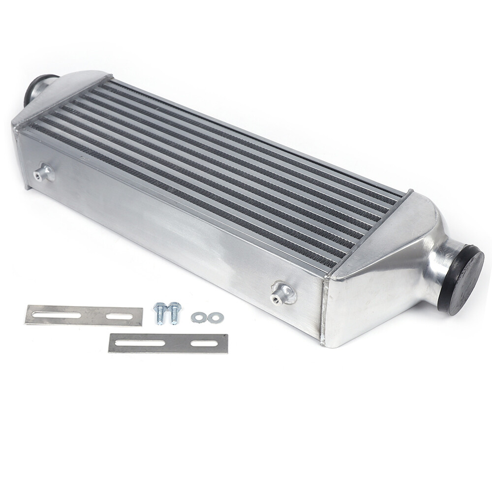 Universal Aluminum Polished Tube & Fin Intercooler 27″X9″X4″ 3inch Inlet &Outlet
