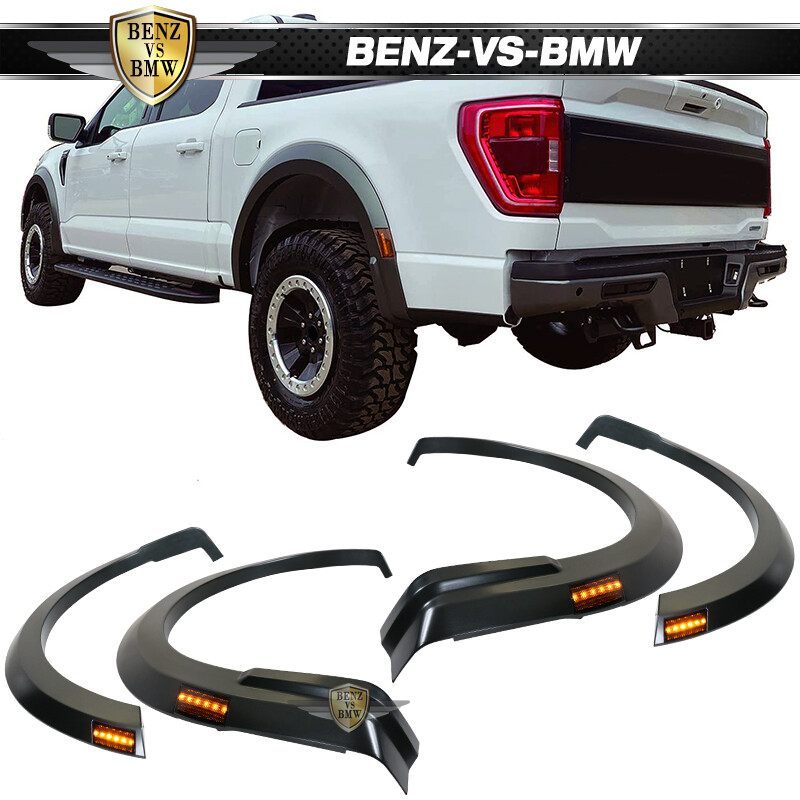 Fits 21-24 Ford F150 R Style Front Rear Fender Flares Wheel Cover 4PC PP Grey