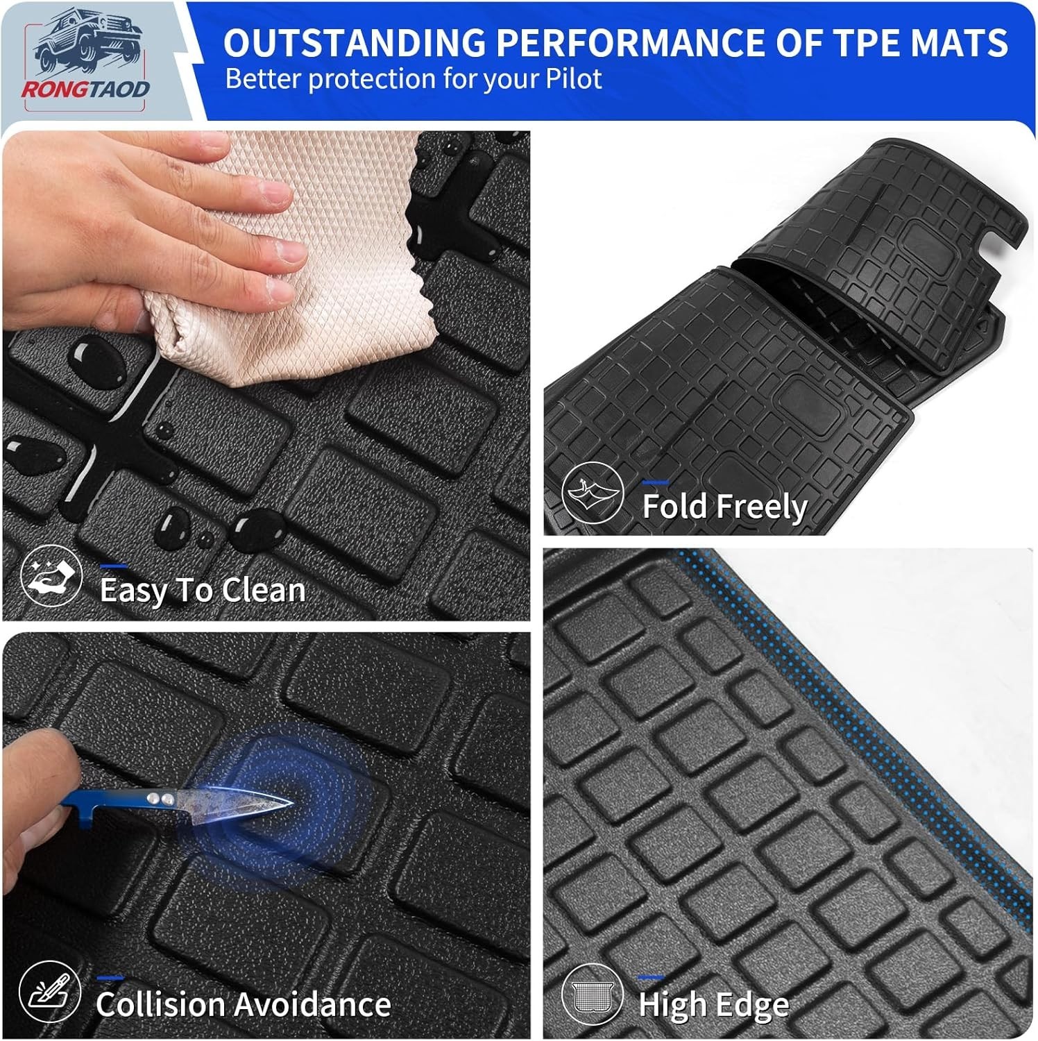 Rongtaod Floor Mats Compatible with 2016-2022 Honda Pilot 8 Seats Trunk Mat Carg