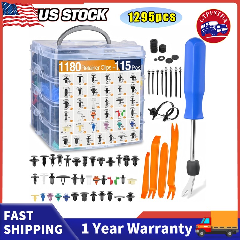 1295PCS Car Retainer Auto Fasteners Body Plastic Trim Clips Pin Rivet Bumper Kit
