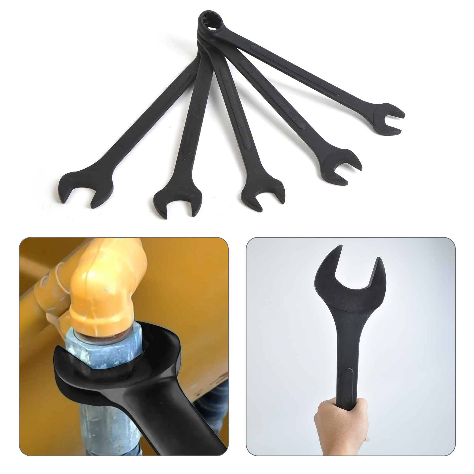 1-5/16″ – 2″ SAE Black-Oxide Jumbo Combo Wrench Set Heat-treated Steel Tool 10PC
