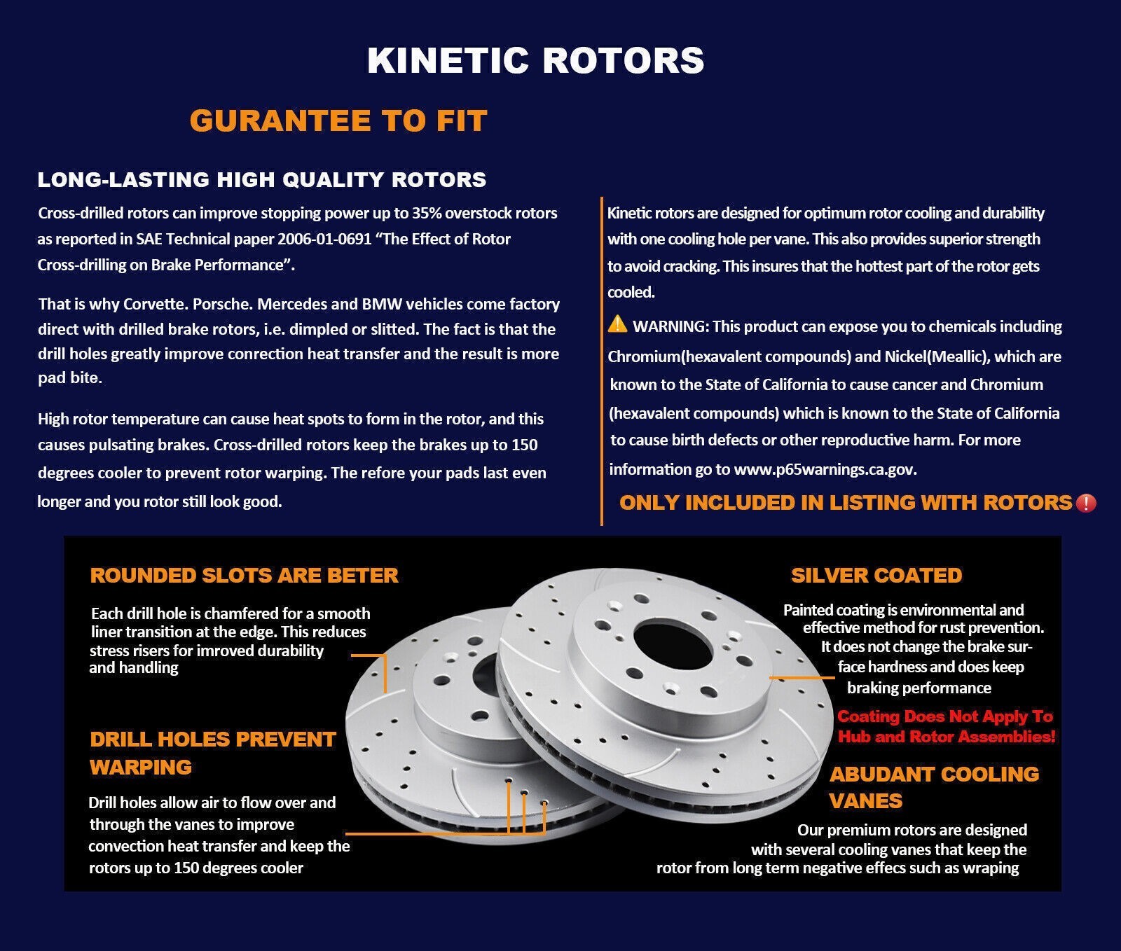 13.00″ Front Drilled Rotors Brake Pads Kits Fit for 04-08 4WD Ford F-150 Mark LT