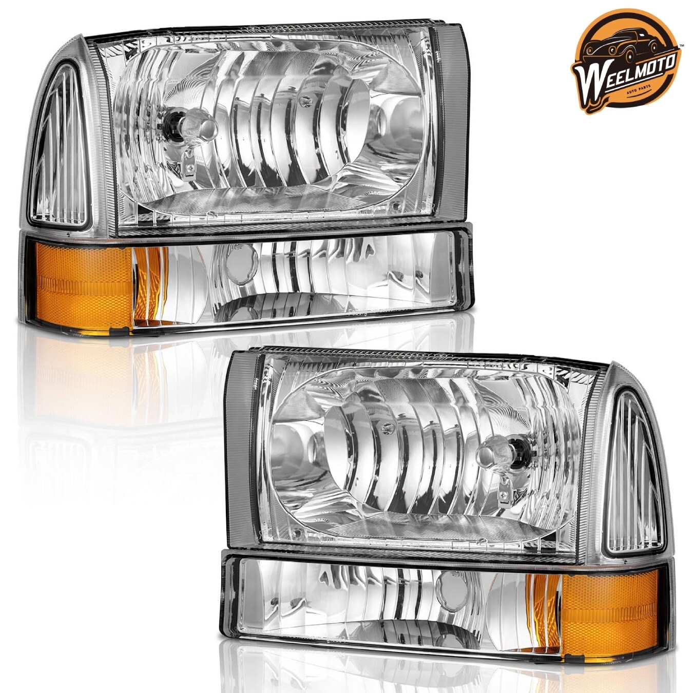 WEELMOTO Headlights For 1999-2004 Ford F250 F350 F450 Super Duty 00-04 Excursion