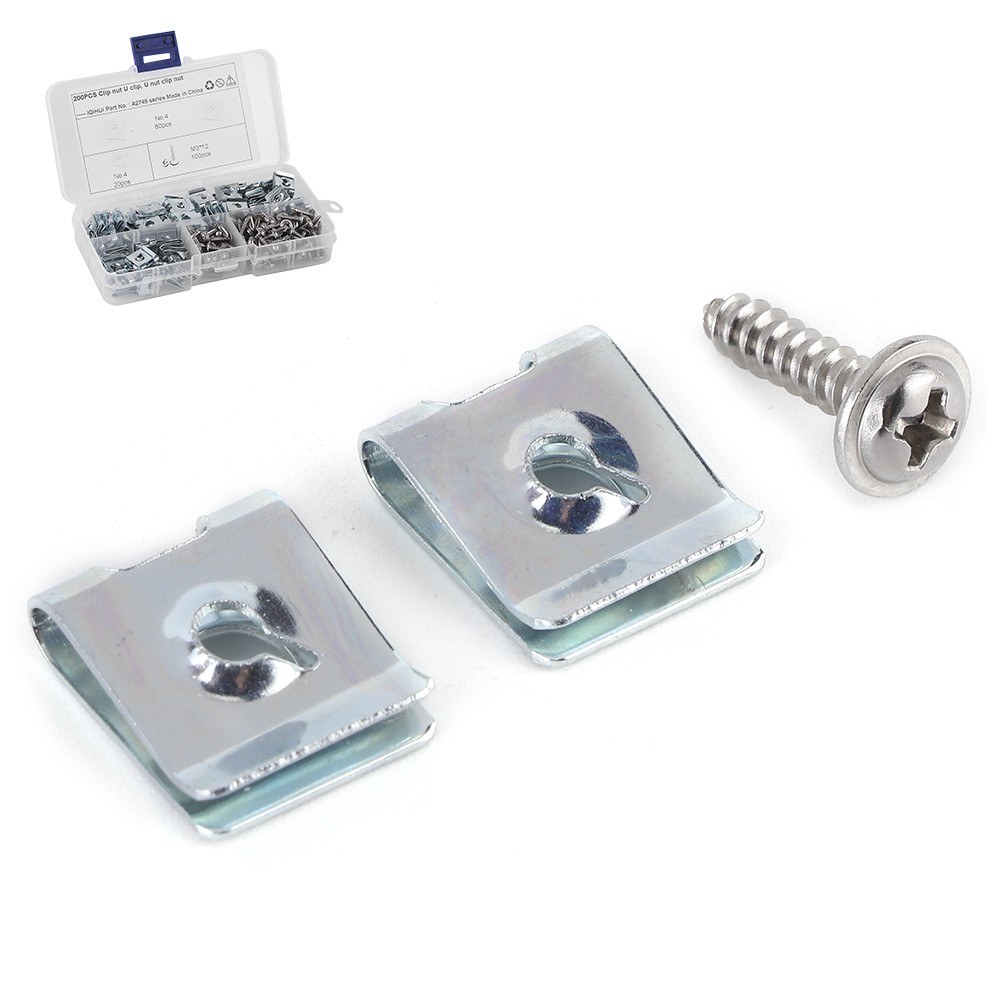 200pcs Set Manganese Steel UClips With Self Tapping Screws Kit Assortment Fixing