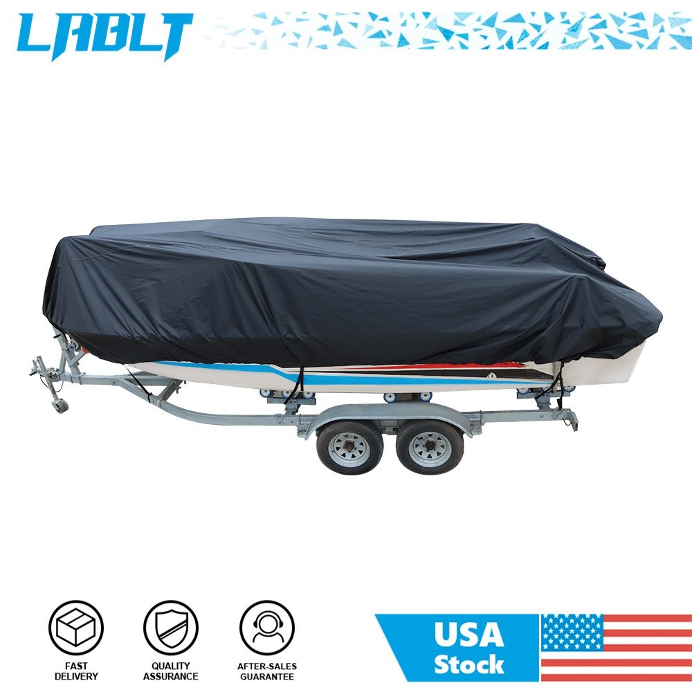 LABLT 11-13ft Trailerable Boat Cover Fishing V-Hull Runabout Waterproof Black