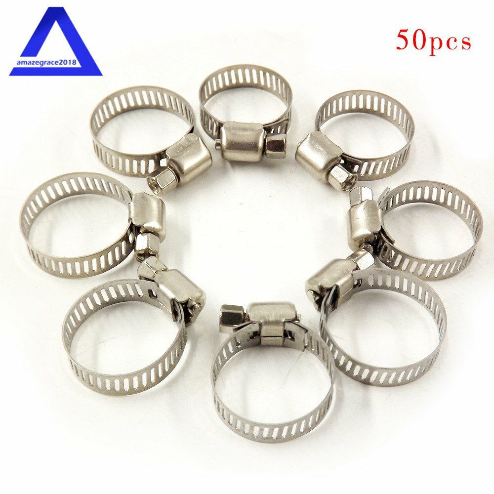 50Pcs 3/4″-1 Adjustable Stainless Steel Drive Hose Clamps Fuel Line Worm Clips