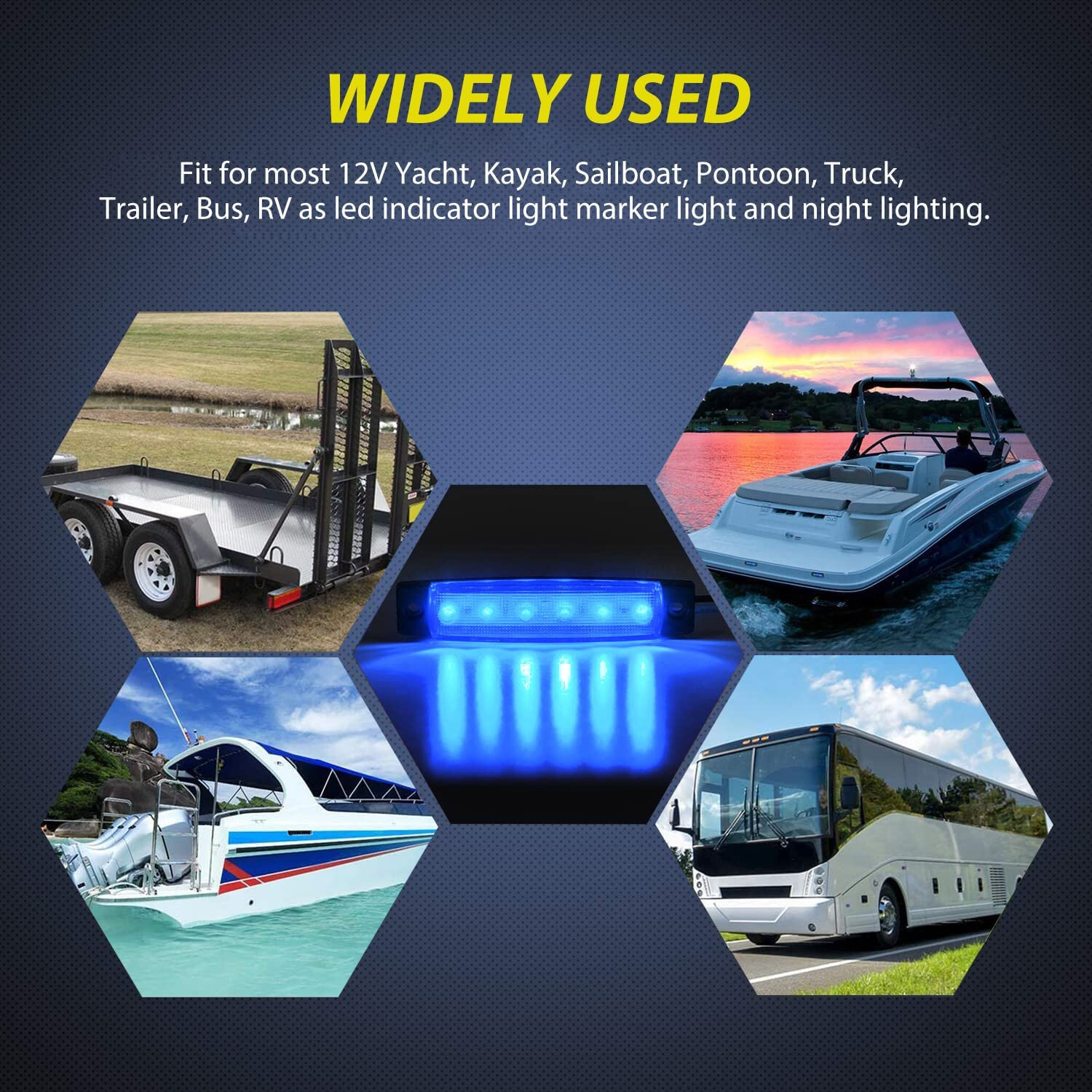 Nilight Side Marker Light 10PCS 3.8” 6 LED Blue Indicator Light 2 Years Warranty