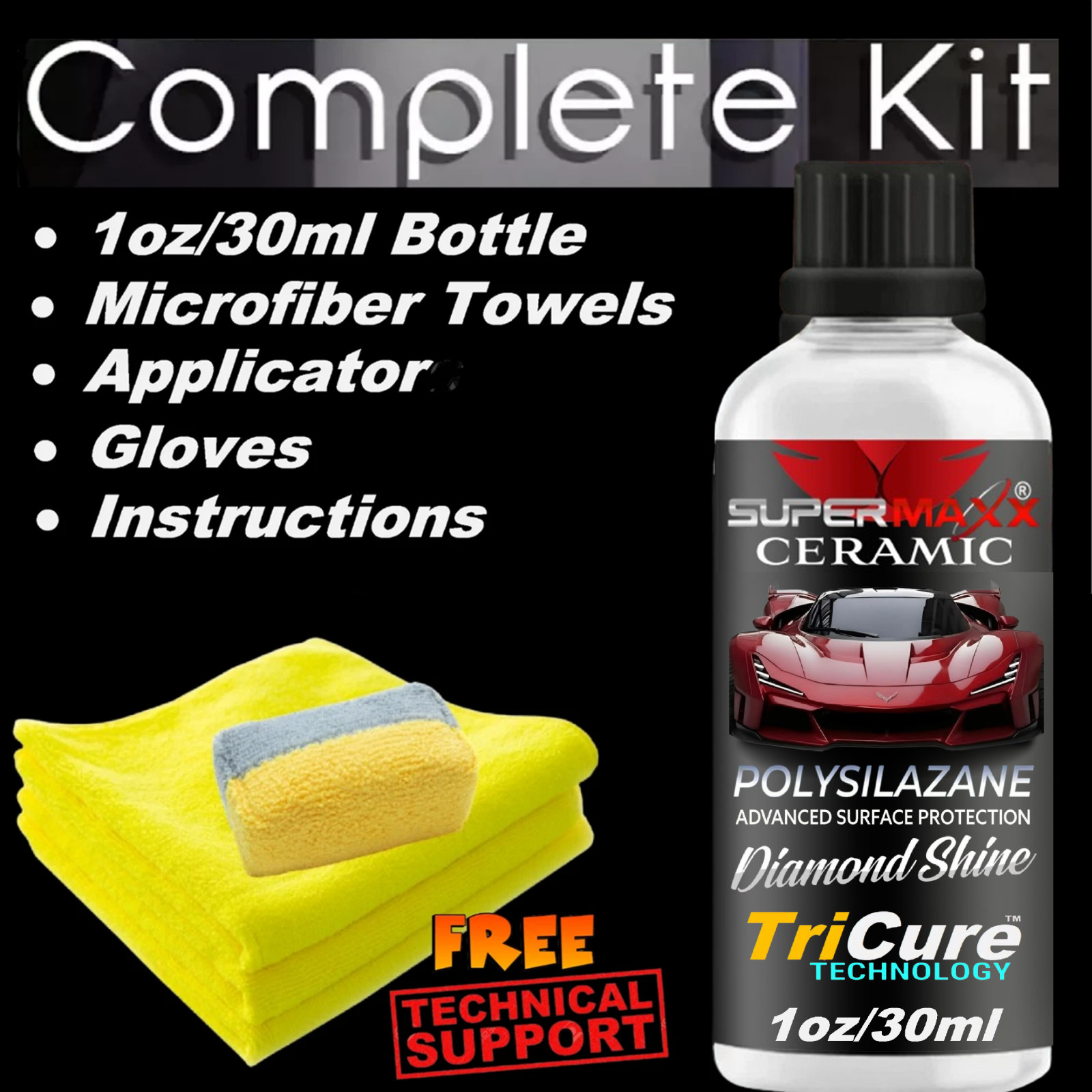 SUPERMAXX CERAMIC CAR COATING ADVANCED TRICURE PAINT PROTECTION – 30ML KIT